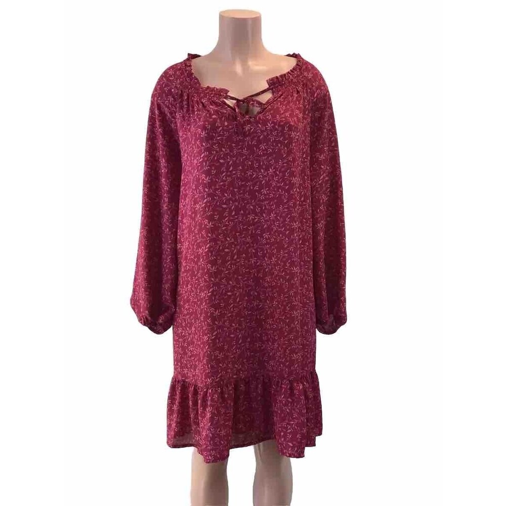 New Old Navy Women Light Dress  Plus Size 2XL Fit Flat Floral Long Sleeve